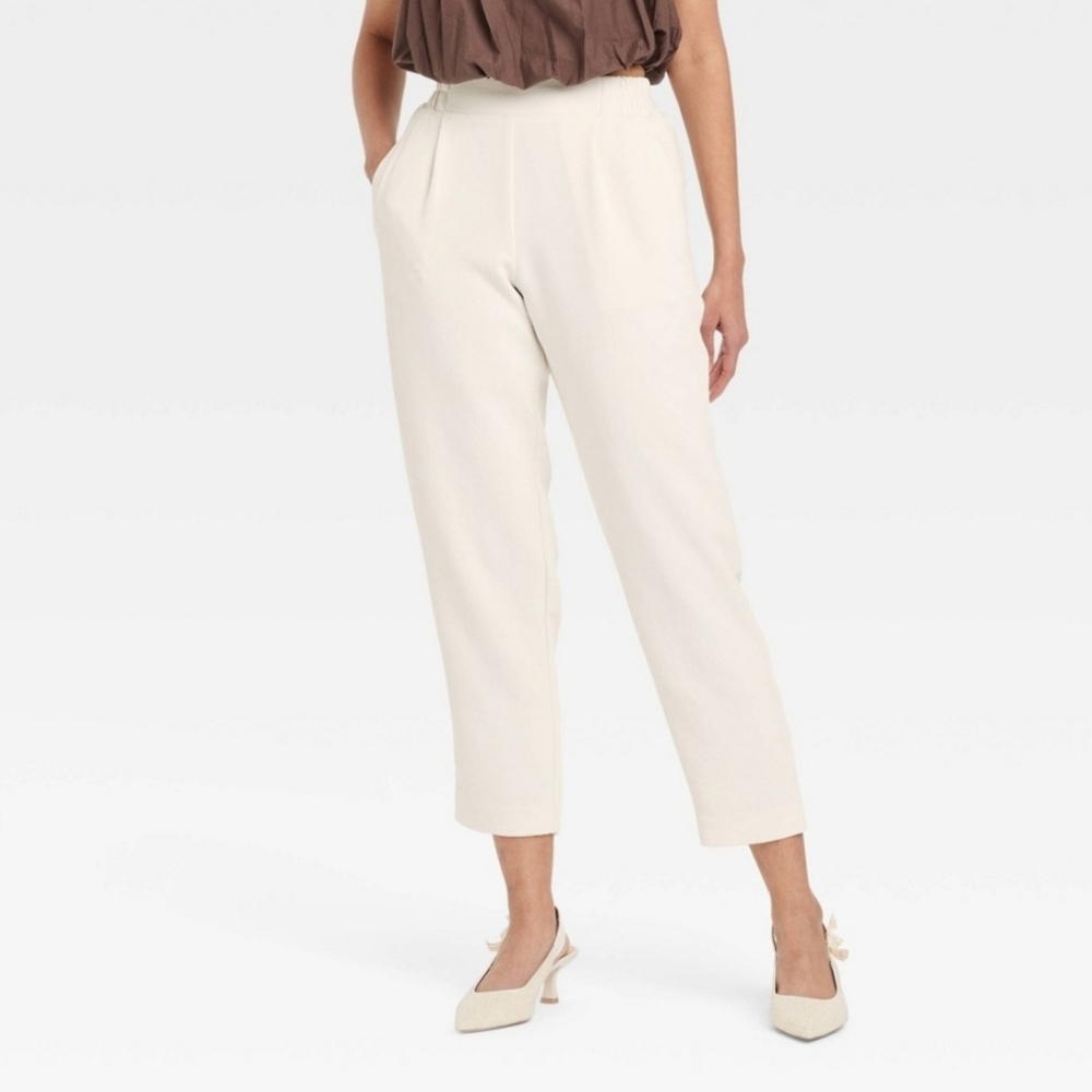 New! A New Day Womens 14 front pleat back elastic cream slim ankle dress pants